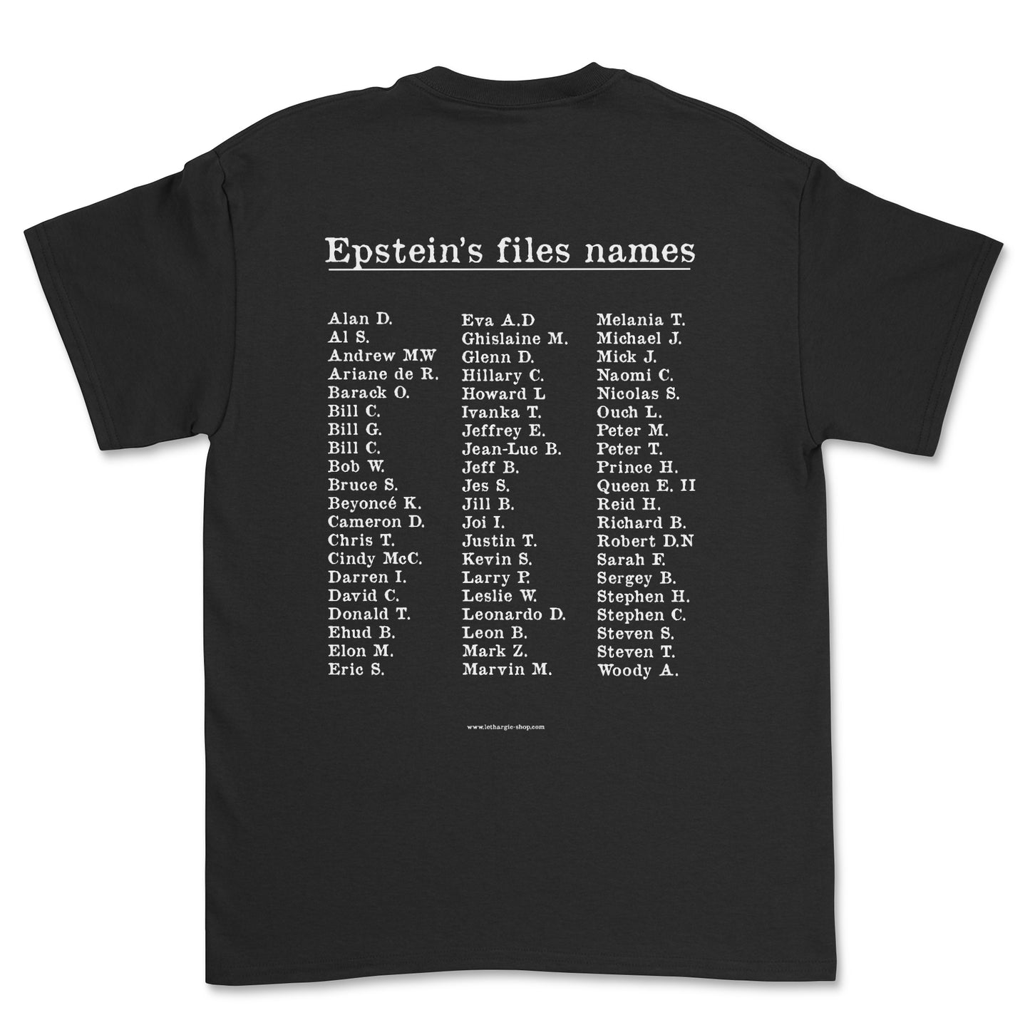 T-shirt - Epstein's files names (impression arrière)