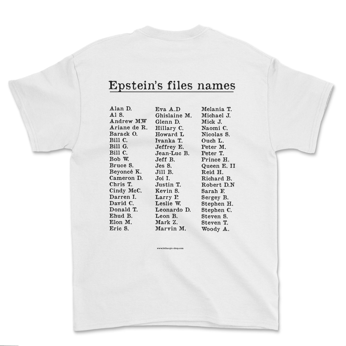 T-shirt - Epstein's files names (impression arrière)